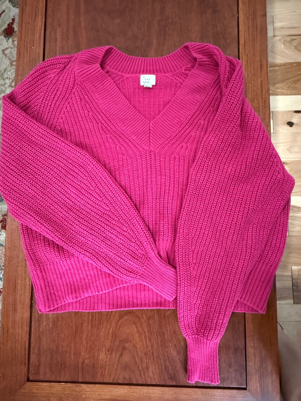a new day Hot Pink V-Neck Chunky Knit Sweater